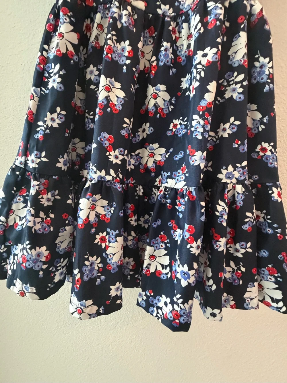 Janie and Jack Navy Floral Ruffle Dress with Red and White Accents- - Size 8